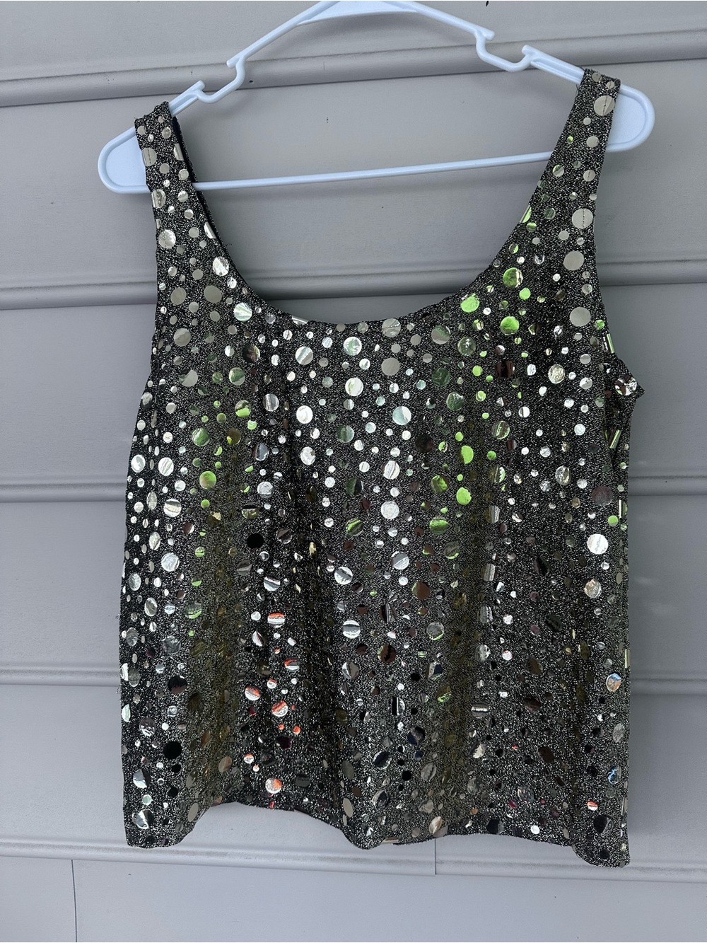 PG Collection Glitter Mirror Polka Dot Tank Top - Black